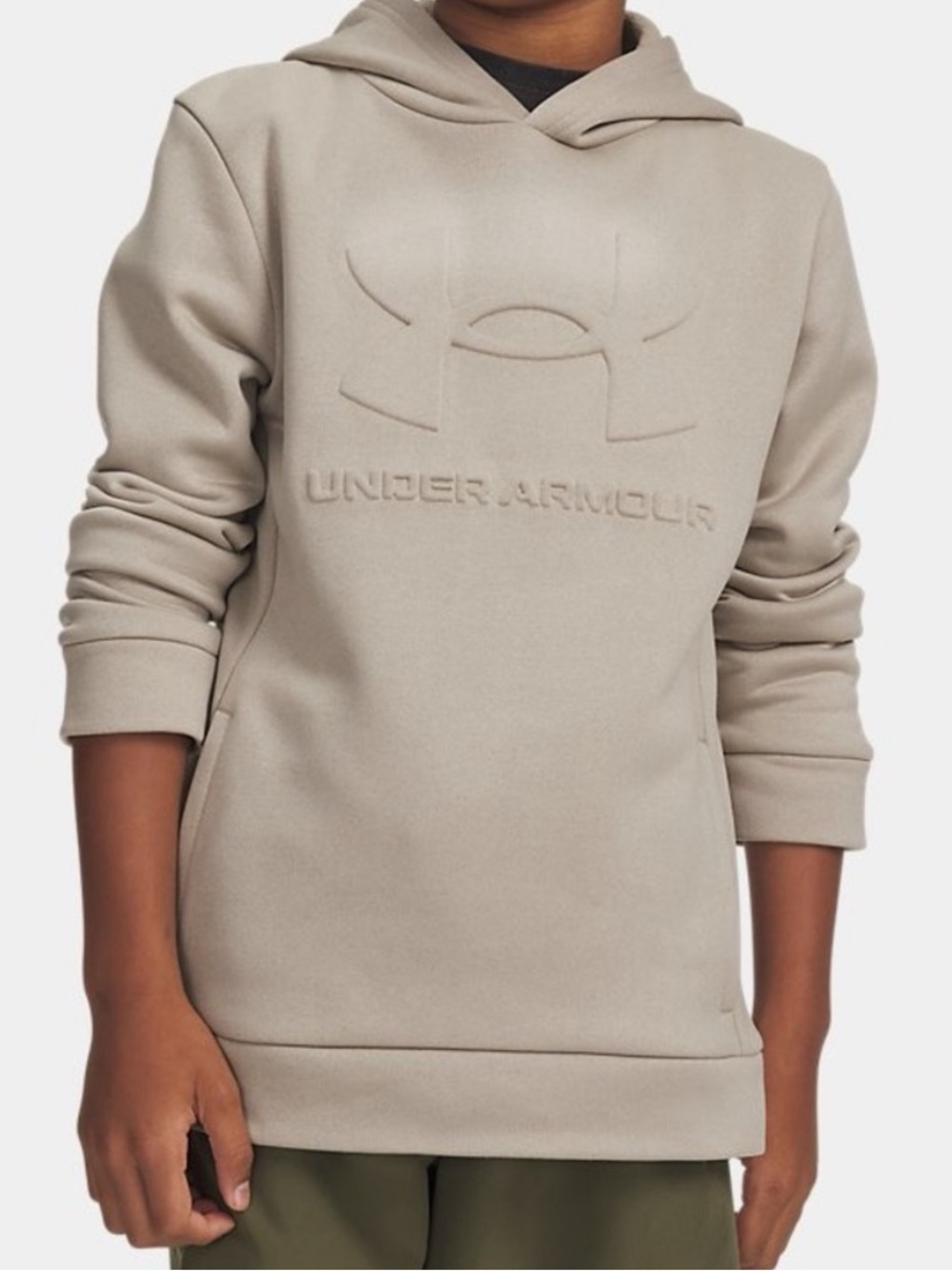 Under Armour Fleece Embossed Hoodie Boys Timberwolf Taupe Pullover Sweatshirt